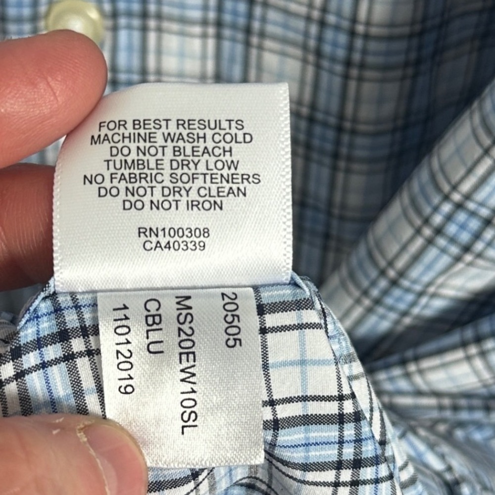 Peter Millar Summer Comfort Crown Long Sleeve Collared Shirt Blue Plaid Size XL - Picture 7 of 14